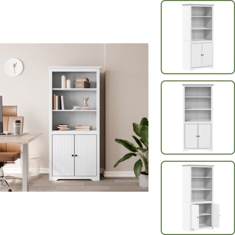 Armoire avec portes vitrées BODO blanc marron bois pin massif - Meuble De Rangement - Armoire