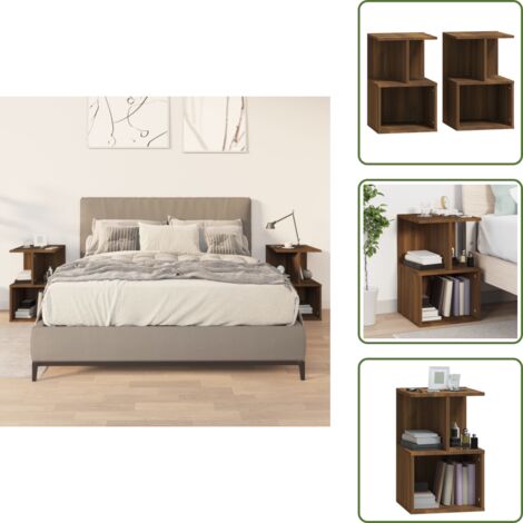 Lot De 2 Tables De Chevet En Chêne Marron - Bois D'ingénierie - 32x42x80cm