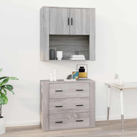 VidaXL Armoire Murale Avec Porte - Étagère Flottante Gris Béton Pour Salon Et Chambre - Rangement Pratique