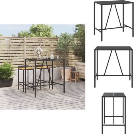 Table de jardin - Table de bar et dessus en verre marron 185x80x110 cm poly rotin HL878