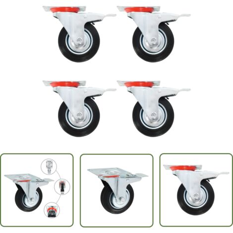 The Living Store Roulettes pivotantes avec double frein 4 pcs 100 mm - Roulettes Pivotantes - Roulettes Avec Frein - Chariots Industriels - Accessoires Meuble - Manutention Lourde (1/5)