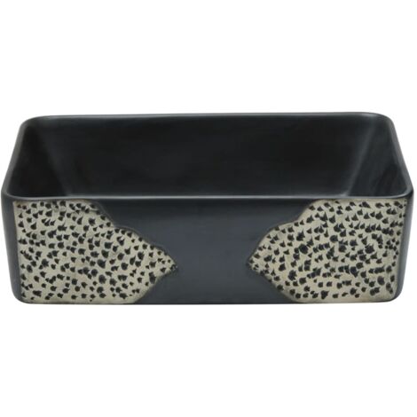 Lavabo Appoggio Rettangolare In Ceramica 46x35,5x13 Cm – Nero E Blu, Motivo Fatto A Mano, Per Bagno