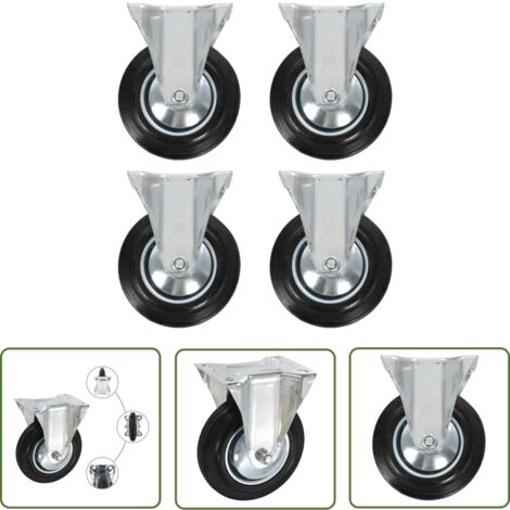 The Living Store Roulettes fixes 4 pcs 160 mm - Roulettes Fixes - Roulettes Noires - Roulettes Industrielles - Accessoires Meuble - Fixation Meuble (1/5)