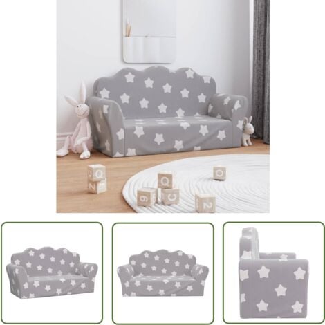 Canapé-lit Pour Enfants Gris Clair Avec étoiles Peluche Douce - Canapé