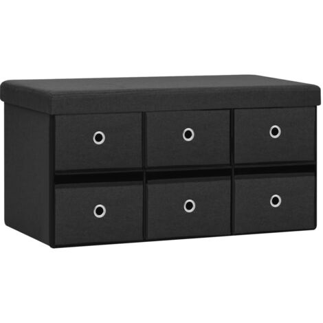 The Living Store Banc de rangement pliable Marron Faux lin - Banc De