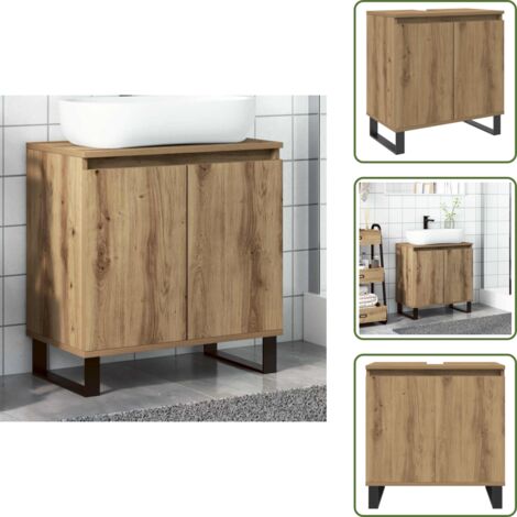Armoire De Salle De Bain Scandinave 6 Compartiments - Meuble Rangement Chêne Fumé 30x30x190 Cm