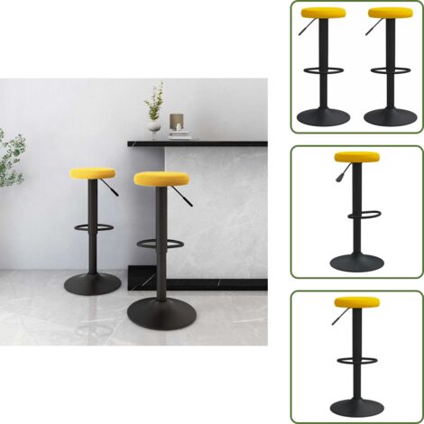 VidaXL Lot De 2 Tabourets De Bar En Velours Jaune – Hauteur Réglable Par Gaz – Pivotants 360° – Repose-pieds