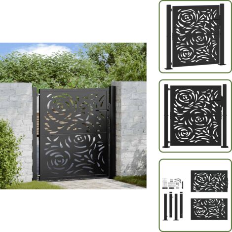 vidaXL Portail de jardin noir 105x106 cm acier conception de flamme