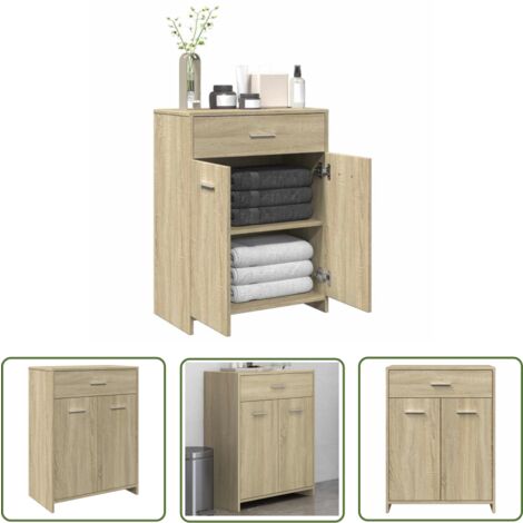 Armoire De Salle De Bain VidaXL Chêne Sonoma - 30x30x183,5 Cm, En Aggloméré, Rangement Mural