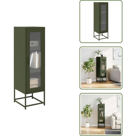 Buffet Haut Industriel Vert Olive - 36x39x123 Cm En Acier - 3 Compartiments De Rangement - Meuble Salon/chambre à Assembler