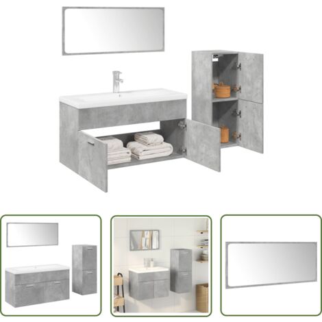 VidaXL Ensemble 3 Pièces Meubles Salle De Bain Gris Béton - Armoire, Placard Et Meuble Lavabo