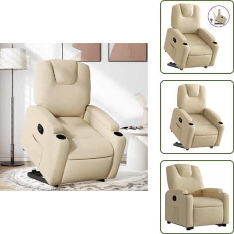 Fauteuil De Massage Inclinable VidaXL - Tissu Crème/gris, 6 Points De Vibration, Inclinaison Manuelle, Max 110kg