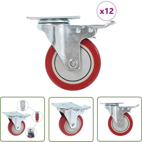 The Living Store Roulettes pivotantes 12 pcs 100 mm - Roulettes Pivotantes - Roulettes De Meuble - Roulettes Avec Frein - Roues Industrielles - Chariots Mobiles (1/5)