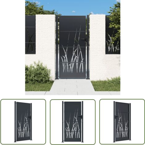 The Living Store Portail de jardin anthracite 105x205cm acier conception d'herbe - Portail De Jardin - Portillon - Clôture - Porte D'entrée - Portail Aluminium