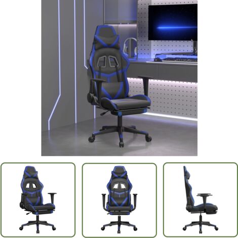 The Living Store Chaise de jeu avec repose-pied Noir et bleu Similicuir - Chaises Gaming - Chaise Gamer - Fauteuil Gaming - Trône Gaming - Bureau Ergonomique (1/5)