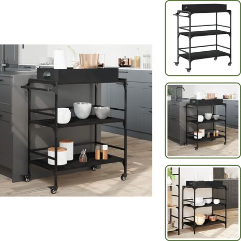 Chariot De Cuisine Noir 60x45x80 Cm – Bois D'ingénierie – Table îlot Roulant