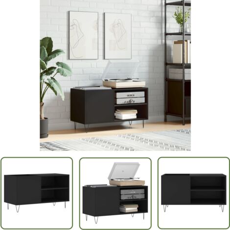 The Living Store Armoire à disques noir 85x38x48 cm bois d'ingénierie - Meuble Vinyle - Armoire Disque - Rangement Musique - Étagère Vinyl - Support Tournivelle (1/5)