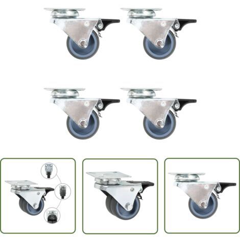 4 Roulettes Pivotantes Nylon 40mm M10 Avec Frein - Charge 400kg, Pour Meubles Lourds Et Chariots
