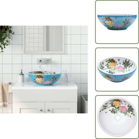 Lavabo Vasque Céramique Mexicain La Reina – Rond 40cm, Multicolore, Style Colonial