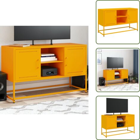 Meuble TV VidaXL Noir 100,5x39x60,5 Cm – Acier Laminé – 2 Portes, 2 étagères – Charge Max 80 Kg - 3