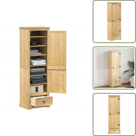 Armoire 2 portes et 2 tiroirs en pin massif blanc - dim : 56 x 104 x 198 cm