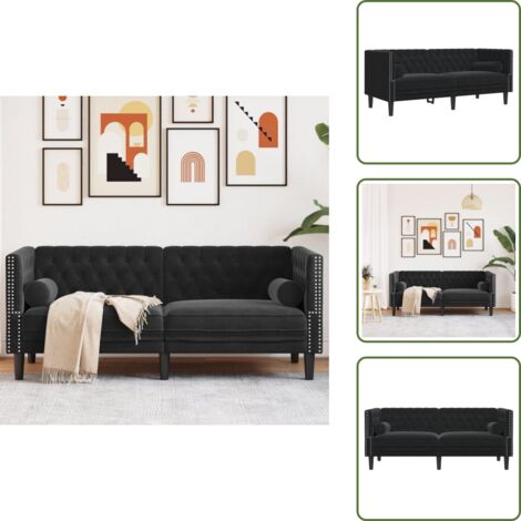 Canapé Chesterfield 2 Places En Velours Bordeaux VidaXL - Rembourré Avec Traversins - 174 X 74,5 X 70,5 Cm - Charge Max 110 Kg/place
