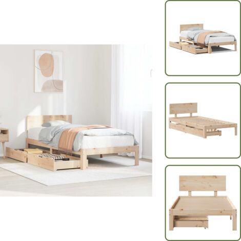 VidaXL Cadre De Lit Simple 90x200cm Avec Tiroirs - Bois De Pin Massif Sommier Rangement
