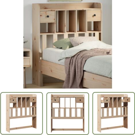 Tête De Lit Avec Rangement 90 Cm En Pin Massif - 3 Compartiments + 2 Tiroirs, Dimensions 96x23x110 Cm