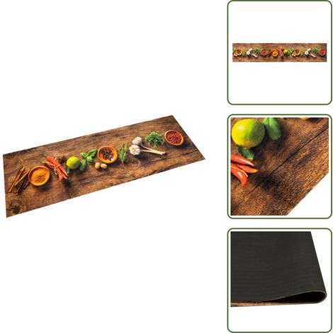 The Living Store Tapis de cuisine lavable impression d'épices 60x300 cm velours - Tapis De Cuisine - Tapis Absorbant - Tapis Décoratif - Tapis Salle De Bain - Tapis Entrée