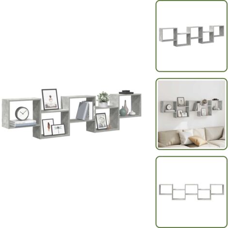 Étagère Murale Cube VieXL - Gris Béton & Bois - Rangement Salon Design