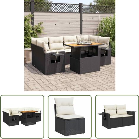 vidaXL Salon de jardin 7 pcs avec coussins noir résine tressée (1/5)