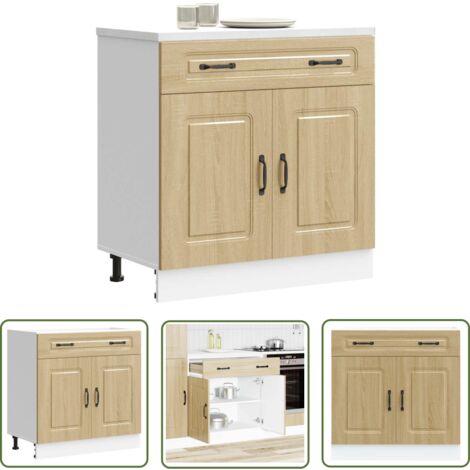 Armoire Basse De Cuisine Chêne - 80 Cm - Avec Tiroir Et Porte - Bois D'ingénierie - Pieds Réglables