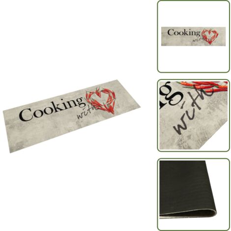 The Living Store Tapis de cuisine lavable imprimé de piment Cooking 45x150 cm - Tapis De Cuisine - Tapis Absorbant - Tapis Décoratif - Tapis Gris - Tapis Moderne