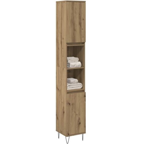 VidaXL Armoire De Lavabo De Salle De Bain Avec Porte TULUM Chene Fume