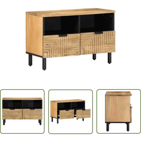 vidaXL Meuble TV marron 70x33x46 cm bois massif de manguier (1/5)