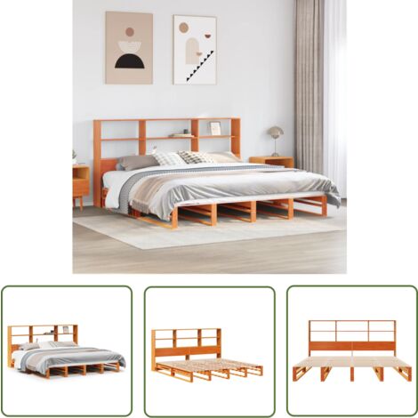 VidaXL Lit Bibliothèque Sans Matelas Cire Marron 120x190cm Bois Massif