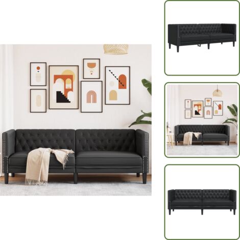 Canapé 3 Places Velours Noir - Design Moderne - Rembourrage Généreux - Pour Salon, Séjour