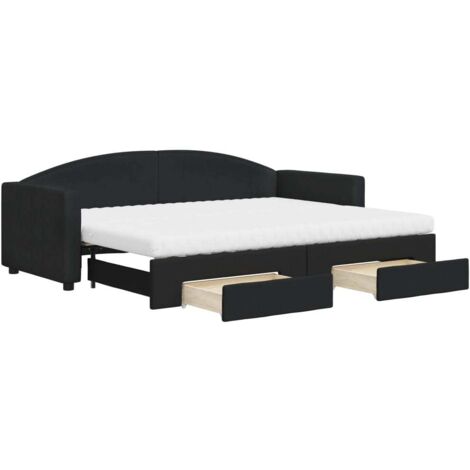 Lit De Jour 80x200 Cm Avec Tiroirs Et Lit Gigogne Intégrés, Tissu Crème, Pour Enfant Ou Ado