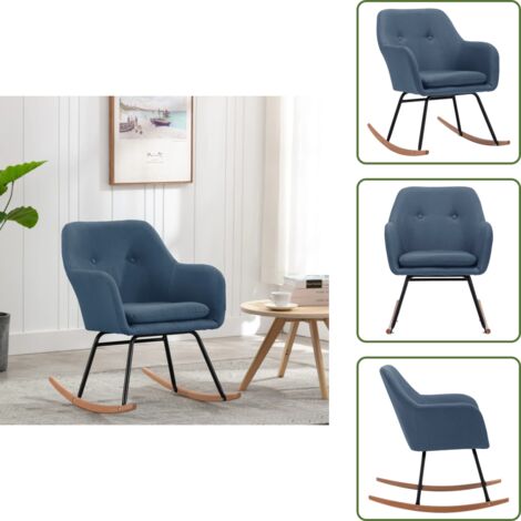 Chaise à Bascule Tissu Bleu Générique - Assise Rembourrée Amovible - Structure Métal Et Bois Hêtre - Charge Max 110kg