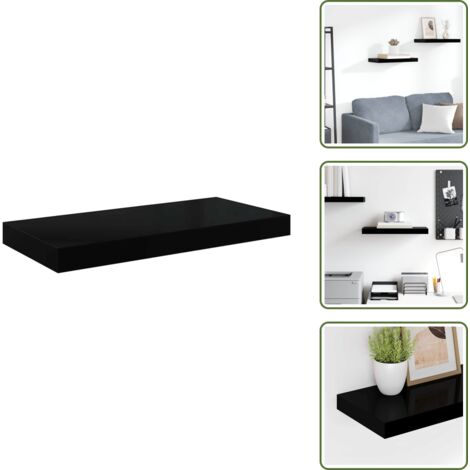 Étagère murale flottante Noir brillant 50x23x3,8 cm MDF - Étagère