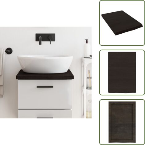 Comptoir Salle De Bain En Chêne Massif VidaXL - 100x50x(2-4) Cm, Marron Foncé - Plan Vasque, étagère, Dessus Meuble - Fait Main