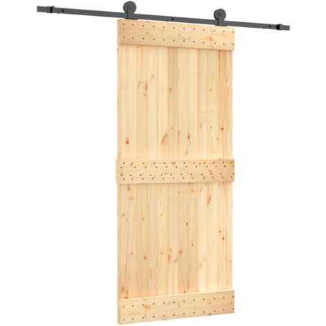 Porte Coulissante Et Kit De Quincaillerie 90X210 Cm Pin Massif