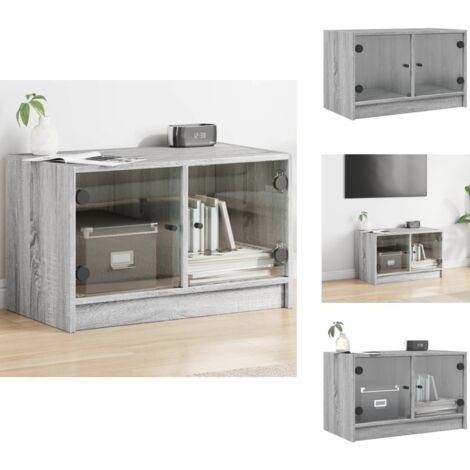 Armoire Latérale Sonoma Gris Avec Porte En Verre - 35x37x100 Cm - Idéale Pour Rangement Et Décoration !