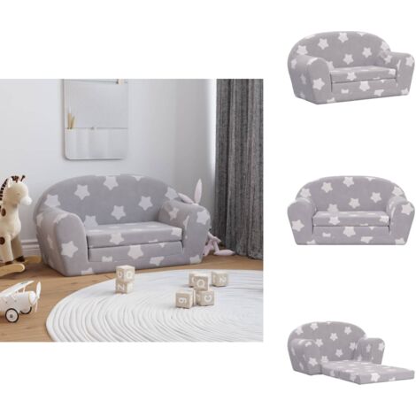 Canapé Enfants 2 Places Gris Clair Avec étoiles Peluche Douce - Canapé Enfant - Canapé Bébé