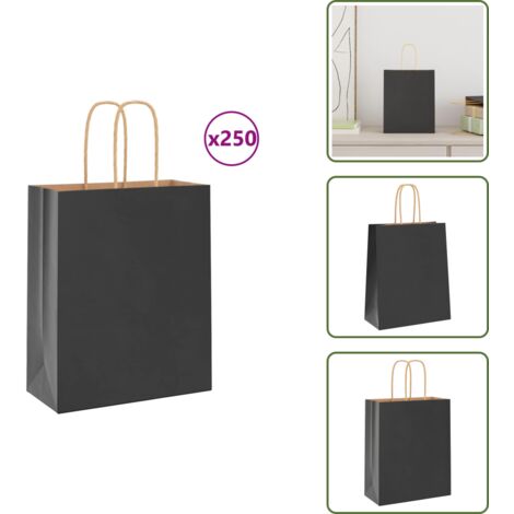 Sacs Papier Kraft Noir, Feuilles Dorées, Dorure à Chaud 22,7 X 10 X H Cm G 5 568558