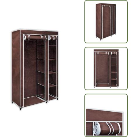 Garde-Robe En Tissu Et Bois De Pin VidaXL - 110x40x170 Cm - 5 Étagères Et Barre De Suspension