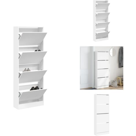 Armoire à Chaussures Blanche 59x17x150 Cm – Bois D’ingénierie, Rangement Malin