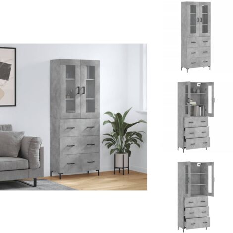Buffet haut Gris béton 69,5x34x180 cm Bois d'ingénierie - Buffet Design Moderne - Meuble Rangement Gris - Armoire Cuisine - Buffet Haute Capacité - Mobilier Salon (1/5)