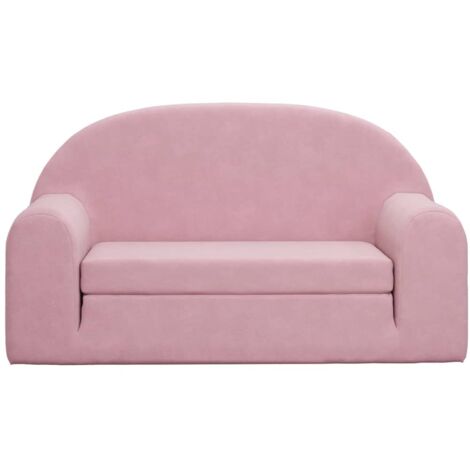 Canapé-Lit 2 Places Pour Enfant - Convertible En Fauteuil, Housse Amovible Rose Peluche, Rempli De Mousse, 84 Cm