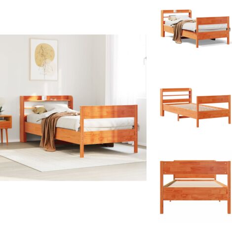Lit Double | Lit Adulte | Cadre De Lit Marron Cire 135 X 190 Cm Bois De Pin Massif 96897219